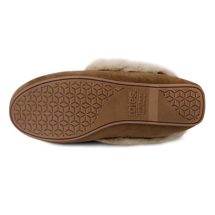 Isotoner® Ladies Genuine Suede Moccasin with Faux Fur Lining Tan Extra Image 5